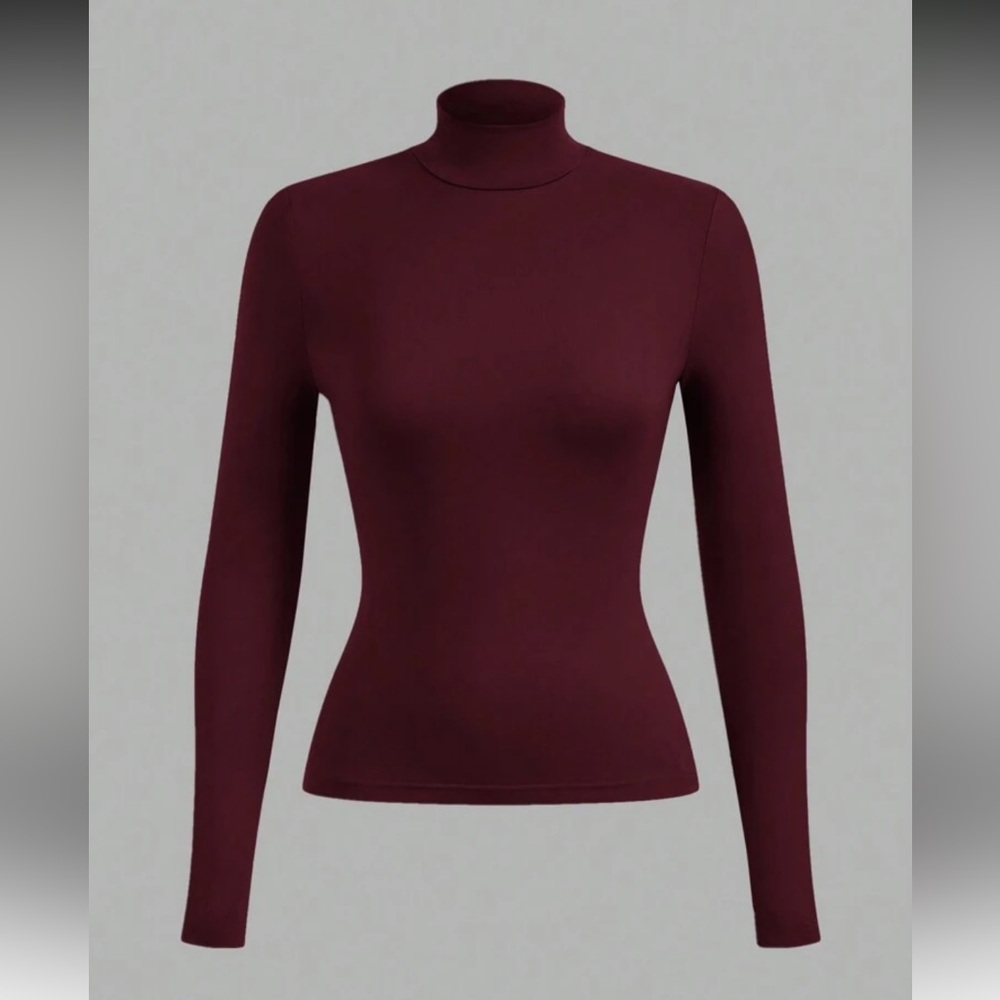 Burgundy Long Sleeve Turtleneck Top